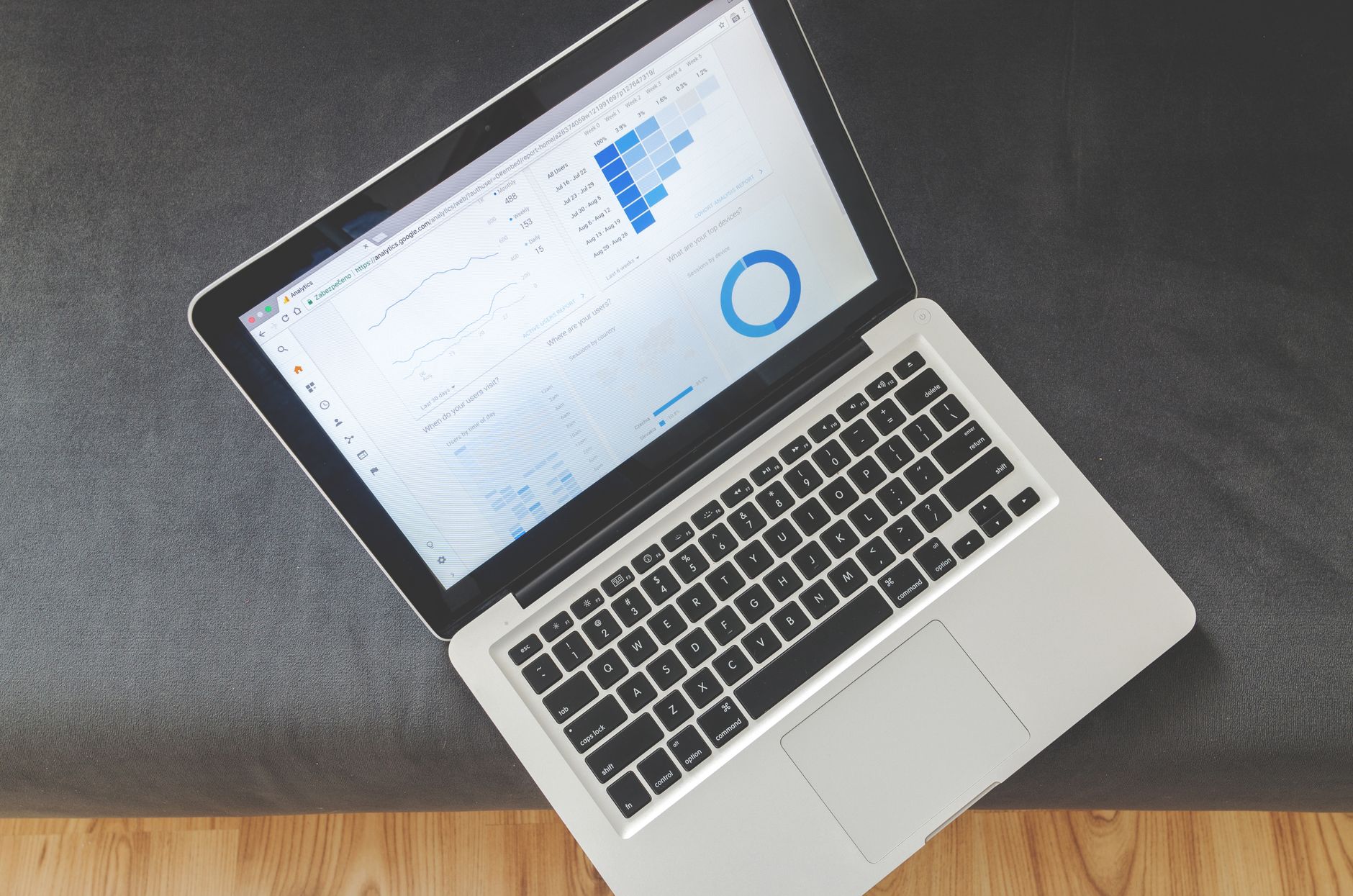 Clinic manager reviewing UK patient marketing ROI metrics on a digital analytics dashboard